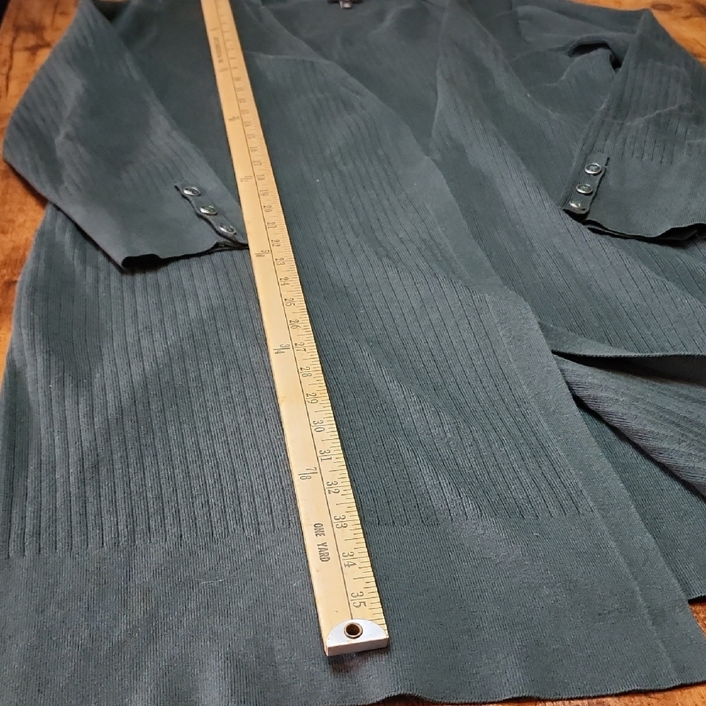 TALBOTS | Forest Green Longline Ribbed Duster Cardigan Open Front Plus | 1X - Picture 10 of 12